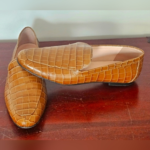 J Crew Cecile Smoking Slippers Croc-embossed Leather Flats Camel 9.5 - Picture 8 of 10